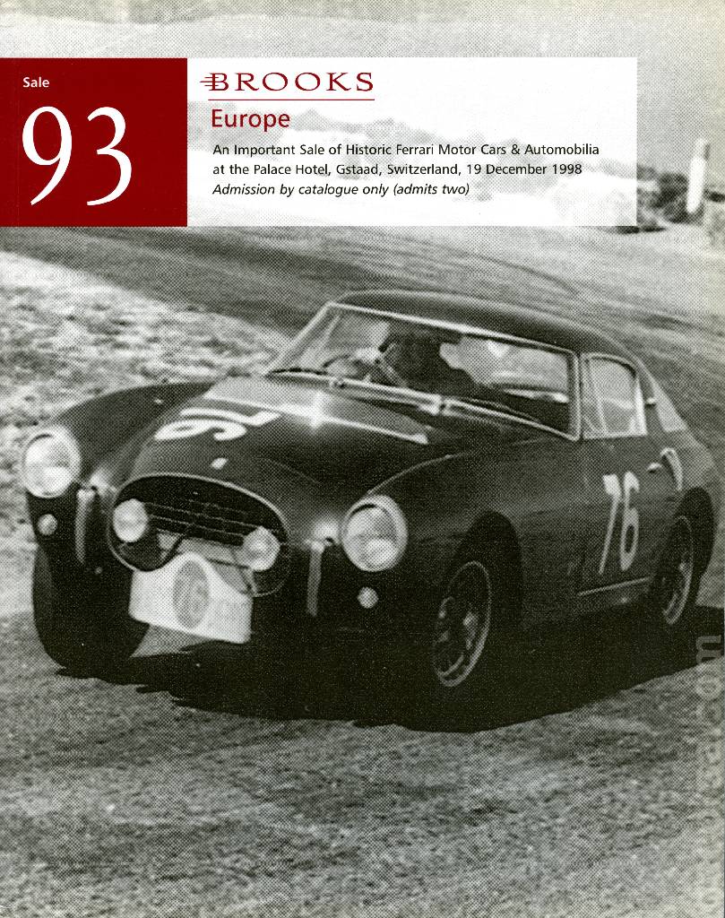 Event Poster for Brooks 93 - An Important Sale of Historic Ferrari Motor Cars &amp; Automobilia 1998