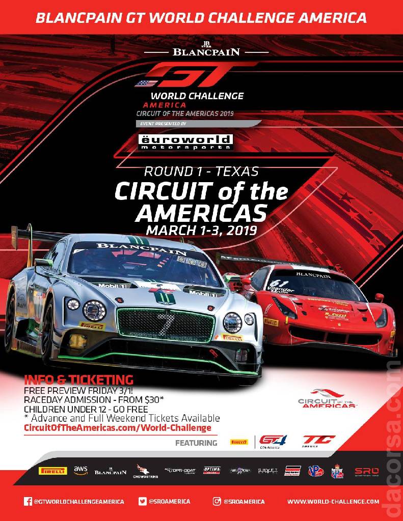 Poster of Blancpain GT World Challenge America | Texas 2019, Blancpain GT Series, United States, 1 - 3 March 2019