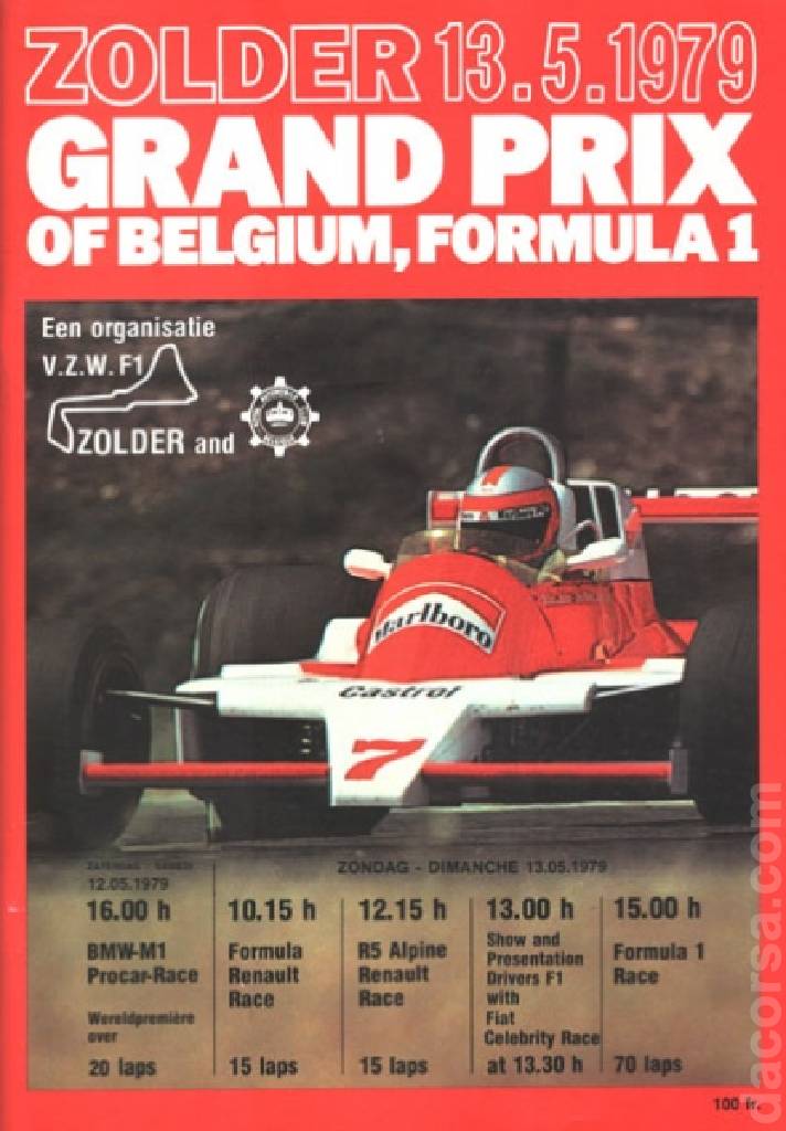 Poster ofGrote Prijs van Belgie 1979, FIA Formula One World Championship round 06, Belgium, 13 May 1979 Poster of Grote Prijs van Belgie 1979, FIA Formula One World Championship round 06, Belgium, 13 May 1979