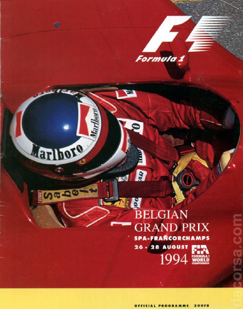 Poster ofGrand Prix de Belgique 1994, FIA Formula One World Championship round 11, Belgium, 26 - 28 August 1994 Poster of Grand Prix de Belgique 1994, FIA Formula One World Championship round 11, Belgium, 26 - 28 August 1994