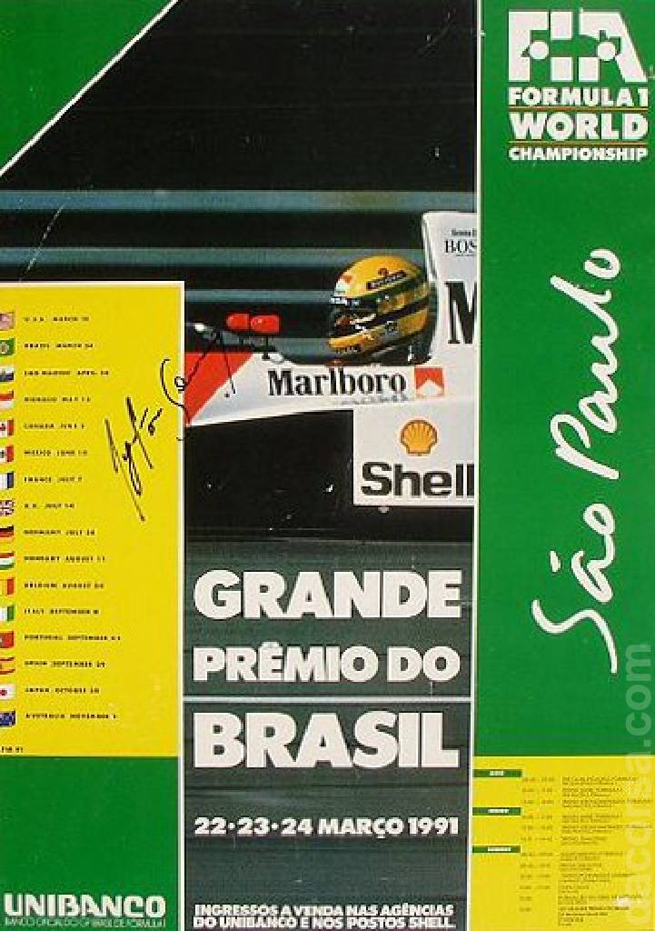 Poster ofGrande Premio do Brasil 1991, FIA Formula One World Championship round 02, Brazil, 22 - 24 March 1991 Poster of Grande Premio do Brasil 1991, FIA Formula One World Championship round 02, Brazil, 22 - 24 March 1991