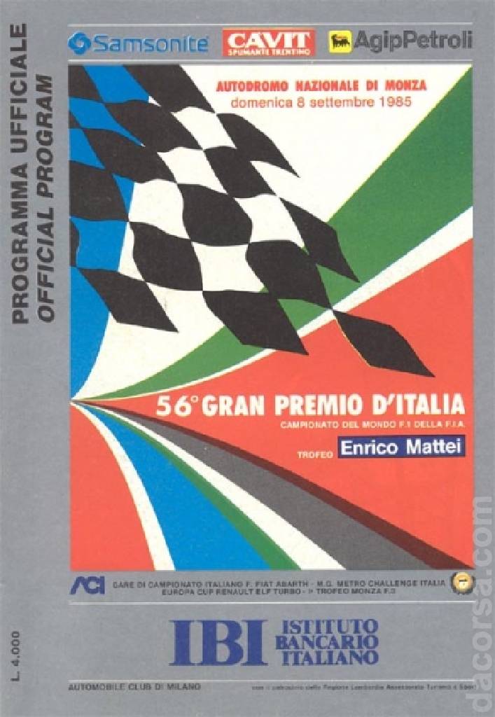 Poster of 56. Gran Premio d'Italia, FIA Formula One World Championship round 12, Italy, 8 September 1985
