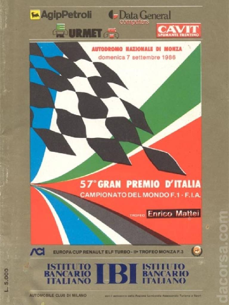 Image representing 57. Gran Premio d'Italia, FIA Formula One World Championship round 13, Italy, 7 September 1986
