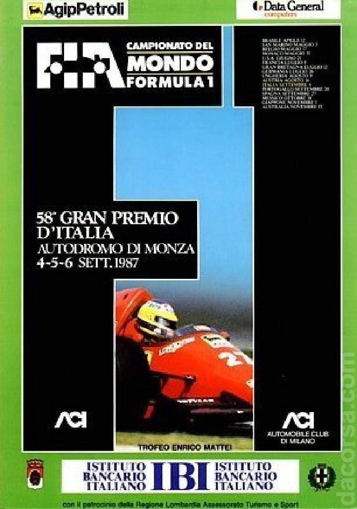 Poster of 58. Gran Premio d'Italia, FIA Formula One World Championship round 11, Italy, 4 - 6 September 1987