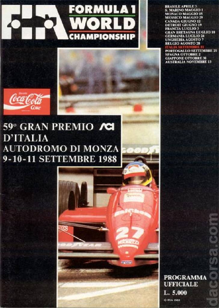 Image representing 59. Gran Premio d'Italia, FIA Formula One World Championship round 12, Italy, 9 - 11 September 1988