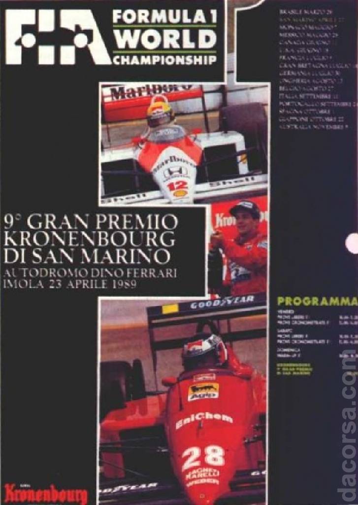 Poster of 9. Gran Premio Kronenbourg di San Marino, FIA Formula One World Championship round 02, San Marino, 23 April 1989
