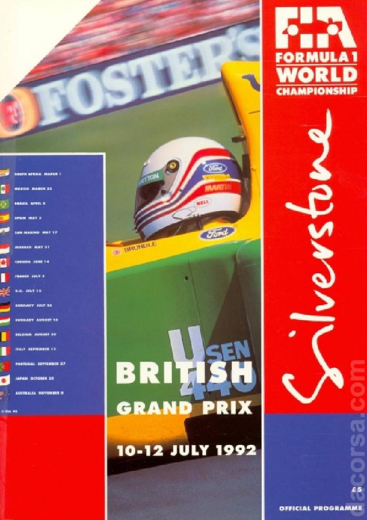 Poster of British Grand Prix 1992, FIA Formula One World Championship round 09, United Kingdom, 10 - 12 July 1992