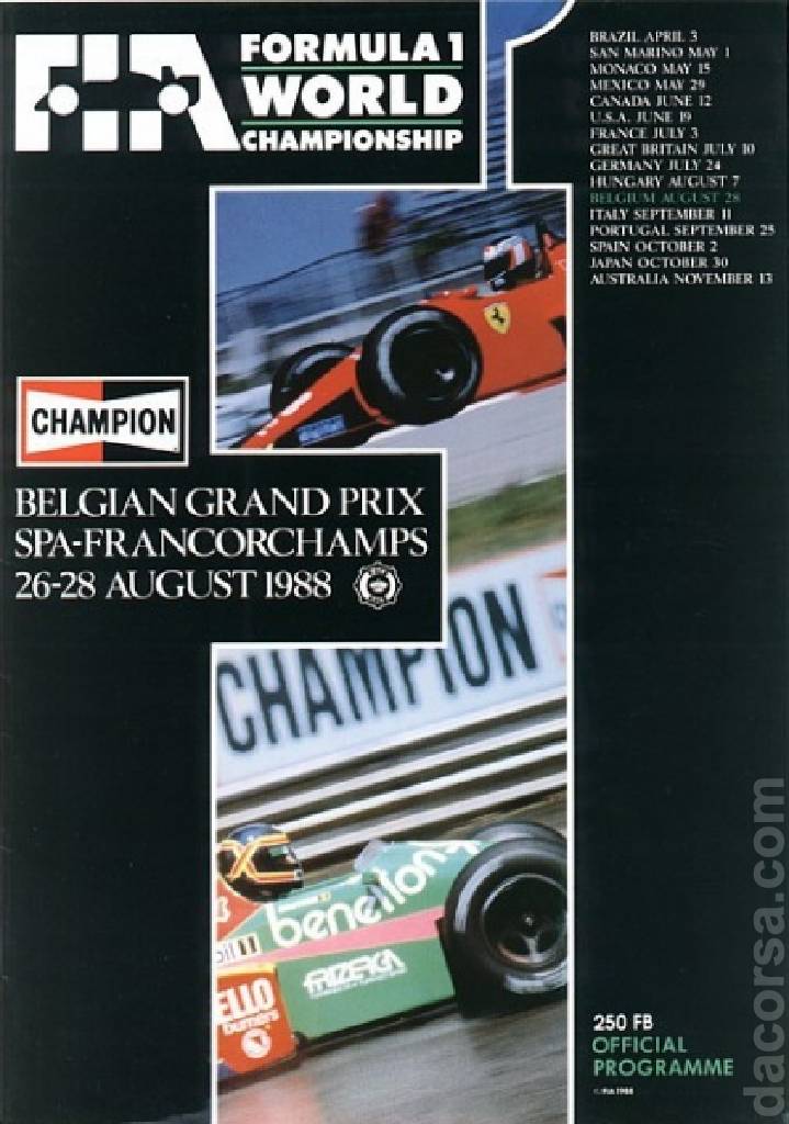 Poster of Champion Belgian Grand Prix 1988, FIA Formula One World Championship round 11, Belgium, 26 - 28 August 1988