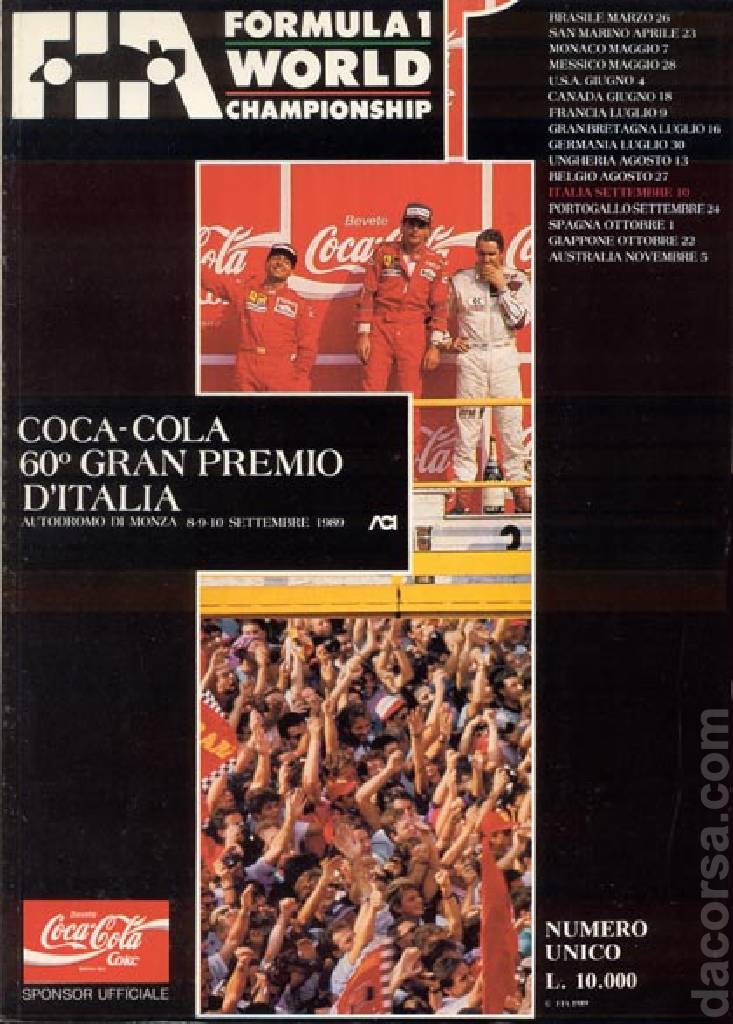 Image representing Coca Cola 60. Gran Premio d'Italia 1989, FIA Formula One World Championship round 12, Italy, 10 September 1989