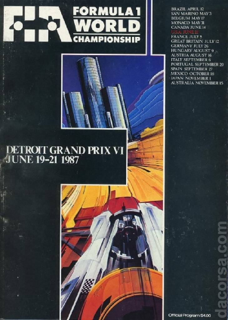 Poster of Detroit Grand Prix VI 1987, FIA Formula One World Championship round 05, United States, 19 - 21 June 1987