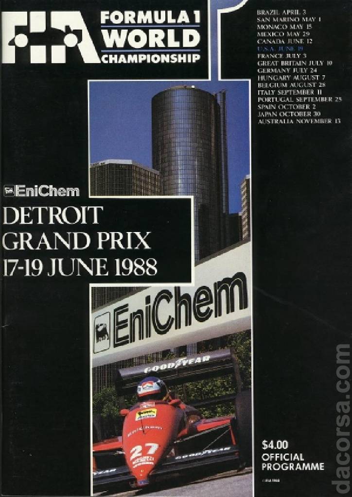 Poster of Enichem Detroit Grand Prix 1988, FIA Formula One World Championship round 06, United States, 17 - 19 June 1988