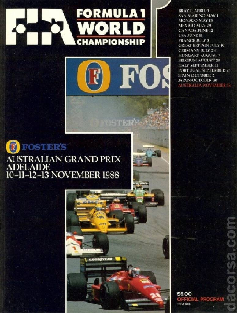Poster of Foster's Australian Grand Prix 1988, FIA Formula One World Championship round 16, Australia, 13 November 1988