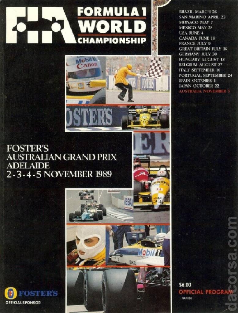 Poster of Foster's Australian Grand Prix 1989, FIA Formula One World Championship round 16, Australia, 5 November 1989