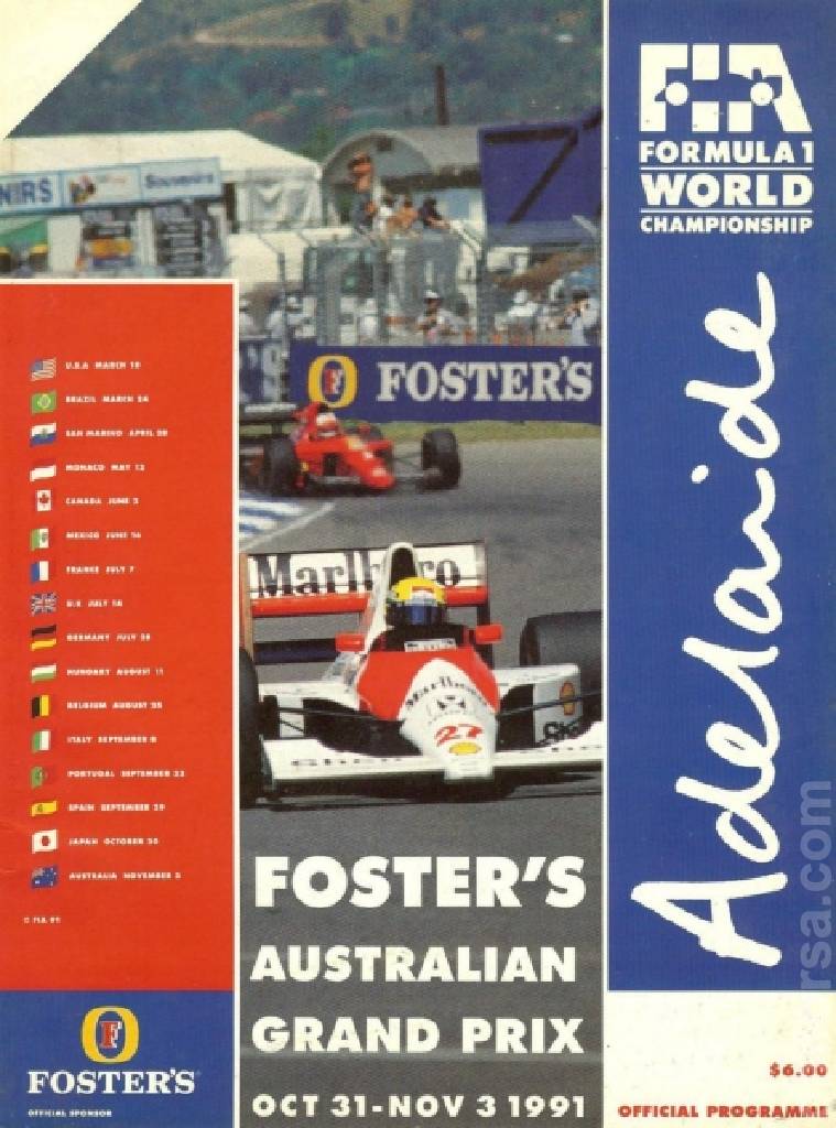 Poster of Foster's Australian Grand Prix 1991, FIA Formula One World Championship round 16, Australia, 31 October - 3 November 1991
