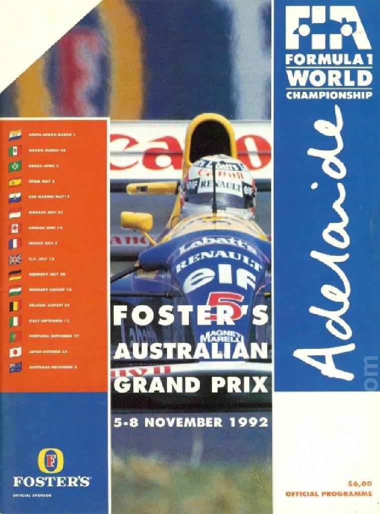 Image representing Foster's Australian Grand Prix 1992, FIA Formula One World Championship round 16, Australia, 5 - 8 November 1992