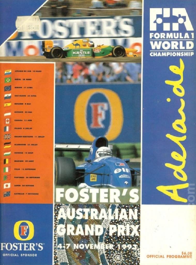 Poster of Foster's Australian Grand Prix 1993, FIA Formula One World Championship round 16, Australia, 4 - 7 November 1993