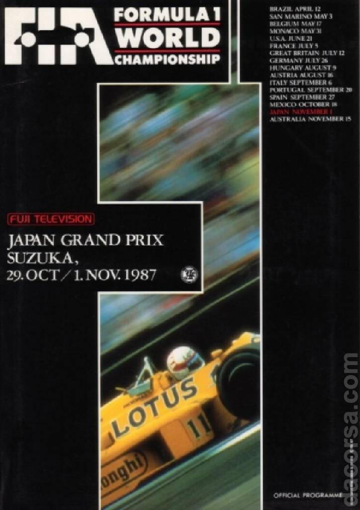 Poster of Fuji Television Japanese Grand Prix 1987, FIA Formula One World Championship round 15, Japan, 29 October - 1 November 1987