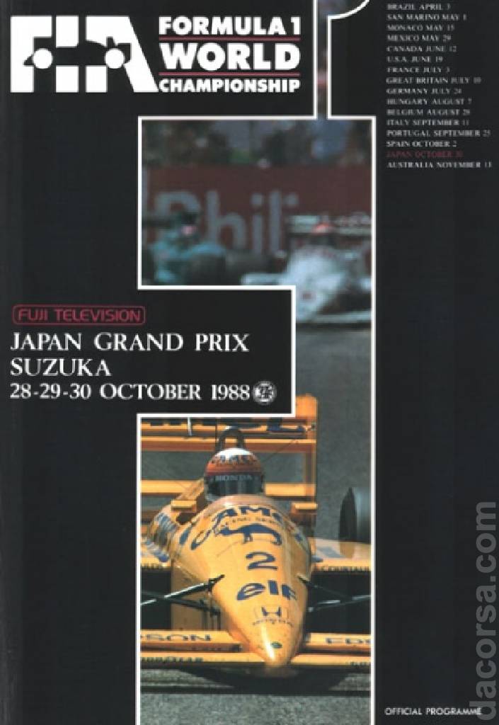 Poster of Fuji Television Japanese Grand Prix 1988, FIA Formula One World Championship round 15, Japan, 28 - 30 October 1988