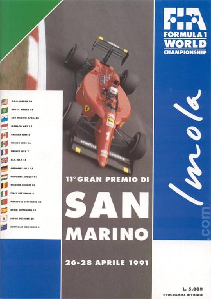 Poster of Gran Premio di San Marino 1991, FIA Formula One World Championship round 03, San Marino, 26 - 28 April 1991
