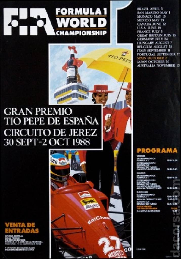 Poster of Gran Premio Tio Pepe de Espana 1988, FIA Formula One World Championship round 14, Spain, 30 September - 2 October 1988