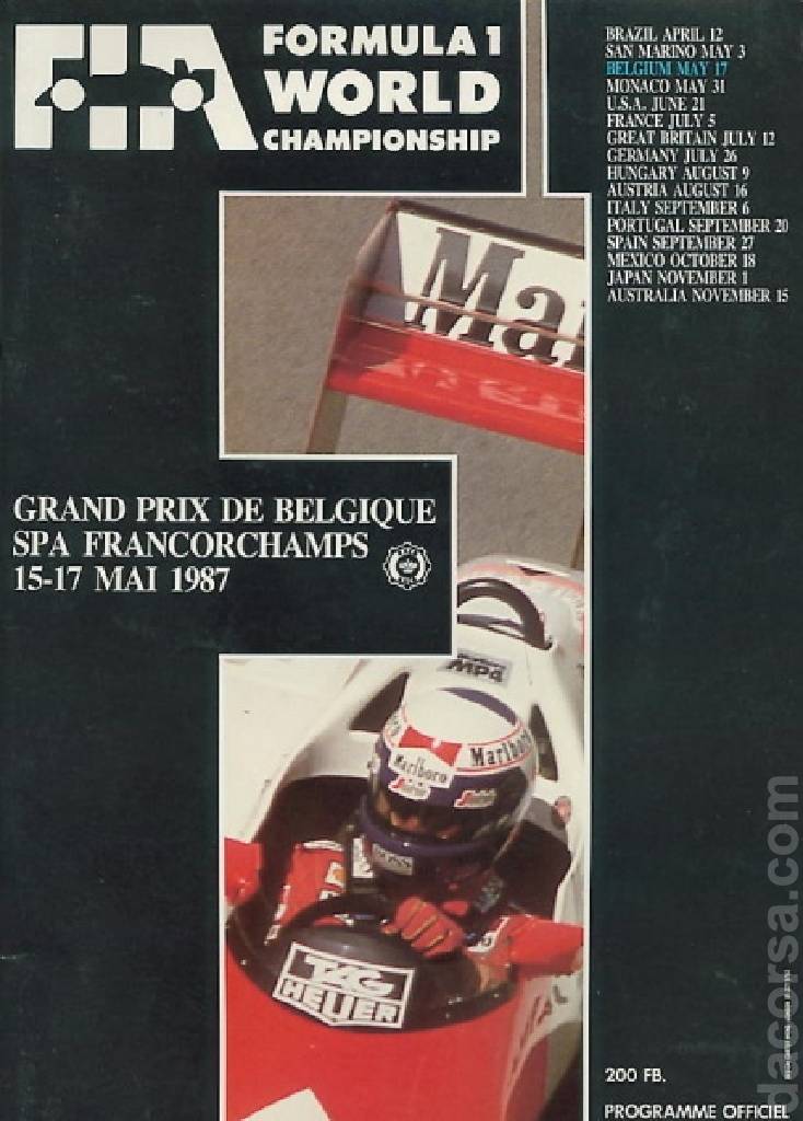 Image representing Grand Prix de Belgique 1987, FIA Formula One World Championship round 03, Belgium, 15 - 17 May 1987
