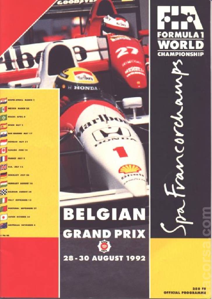 Poster of Grand Prix de Belgique 1992, FIA Formula One World Championship round 12, Belgium, 28 - 30 August 1992