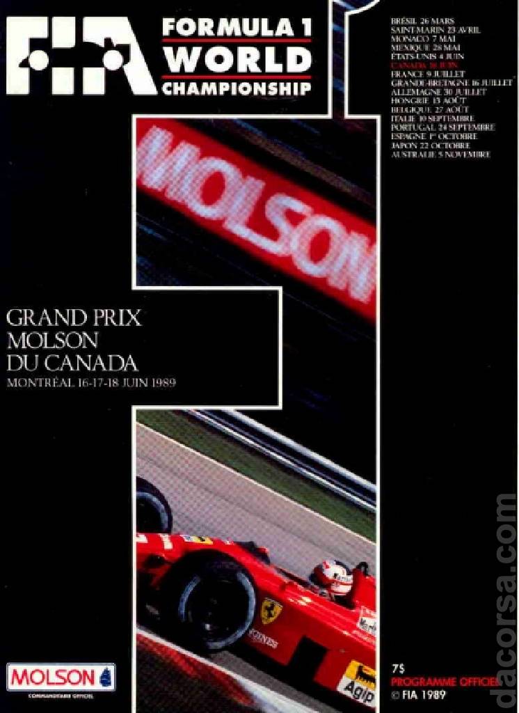 Poster of Grand Prix Molson du Canada 1989, FIA Formula One World Championship round 06, Canada, 16 - 18 June 1989