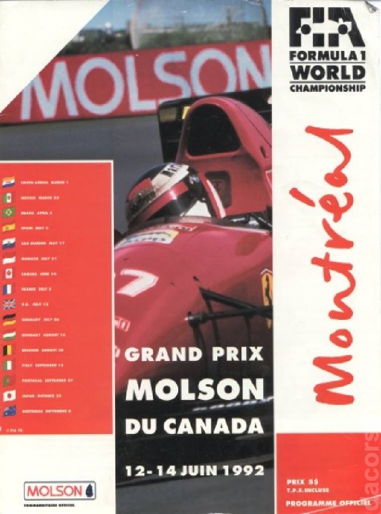 Poster of Grand Prix Molson du Canada 1992, FIA Formula One World Championship round 07, Canada, 12 - 14 June 1992