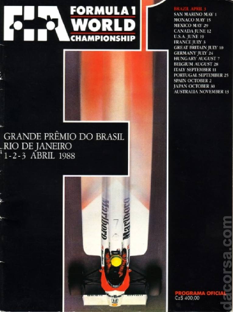 Poster of Grande Premio do Brasil 1988, FIA Formula One World Championship round 01, Brazil, 1 - 3 April 1988