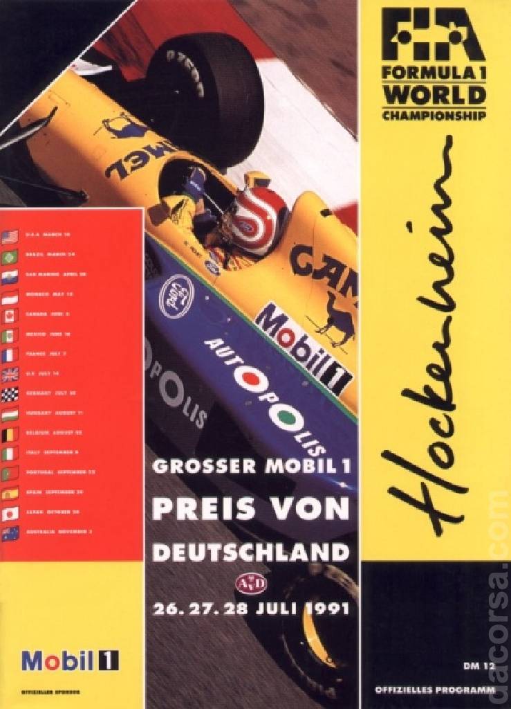 Image representing Grosser Mobil 1 Preis von Deutschland 1991, FIA Formula One World Championship round 09, Germany, 26 - 28 July 1991