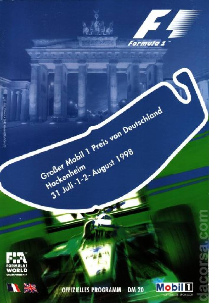Image representing Grosser Mobil 1 Preis von Deutschland 1998, FIA Formula One World Championship round 11, Germany, 31 July - 2 August 1998