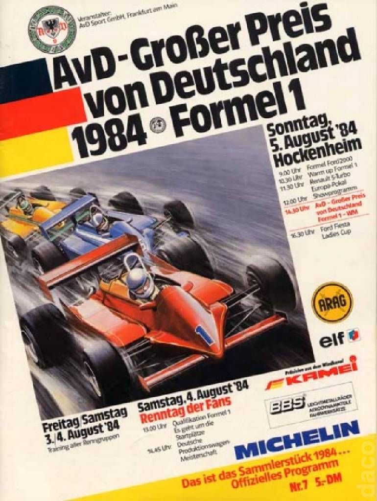 Poster of Grosser Preis von Deutschland 1984, FIA Formula One World Championship round 11, Germany, 5 August 1984