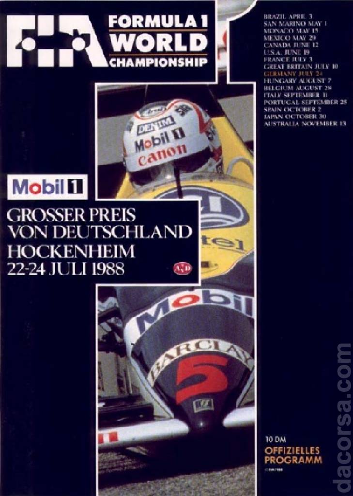 Poster of Grosser Preis von Deutschland 1988, FIA Formula One World Championship round 09, Germany, 22 - 24 July 1988