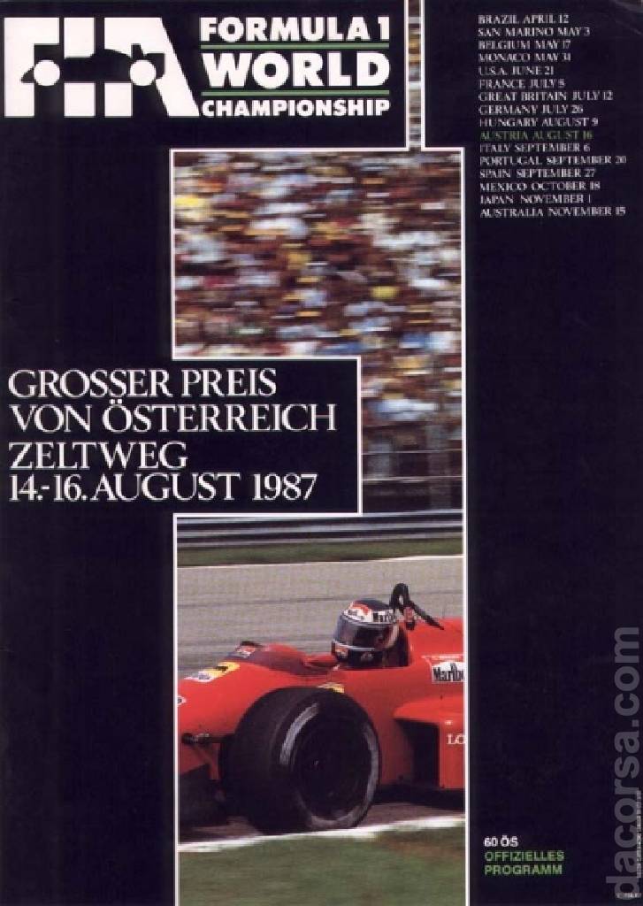 Image representing Grosser Preis von Osterreich 1987, FIA Formula One World Championship round 10, Austria, 14 - 16 August 1987