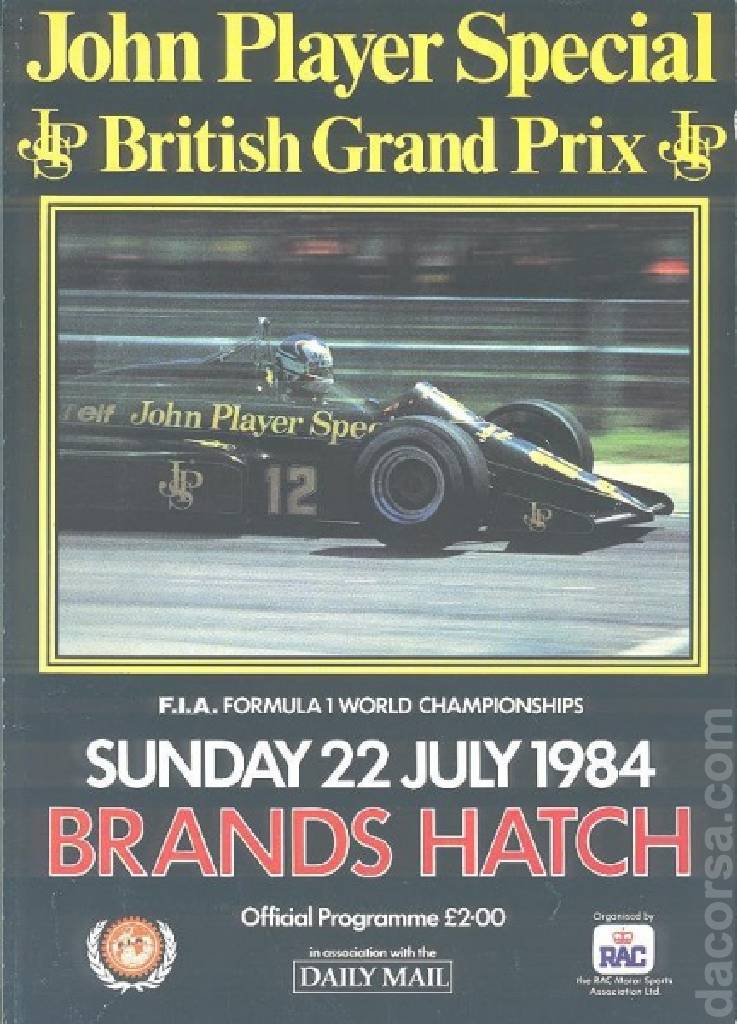 Poster of John Player Special British Grand Prix 1984, FIA Formula One World Championship round 10, United Kingdom, 22 July 1984