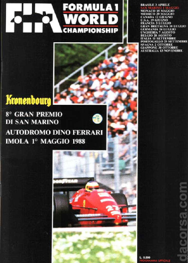 Poster of Kronenbourg 8. Gran Premio di San Marino 1988, FIA Formula One World Championship round 02, San Marino, 1 May 1988