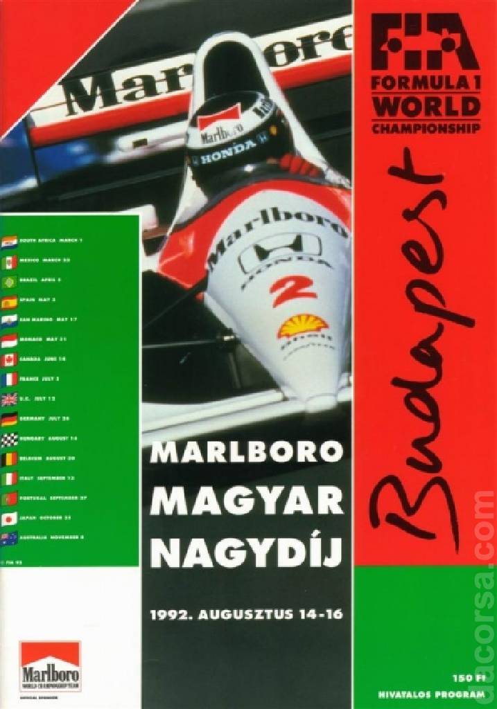 Poster of Marlboro Magyar Nagydij 1992, FIA Formula One World Championship round 11, Hungary, 14 - 16 August 1992
