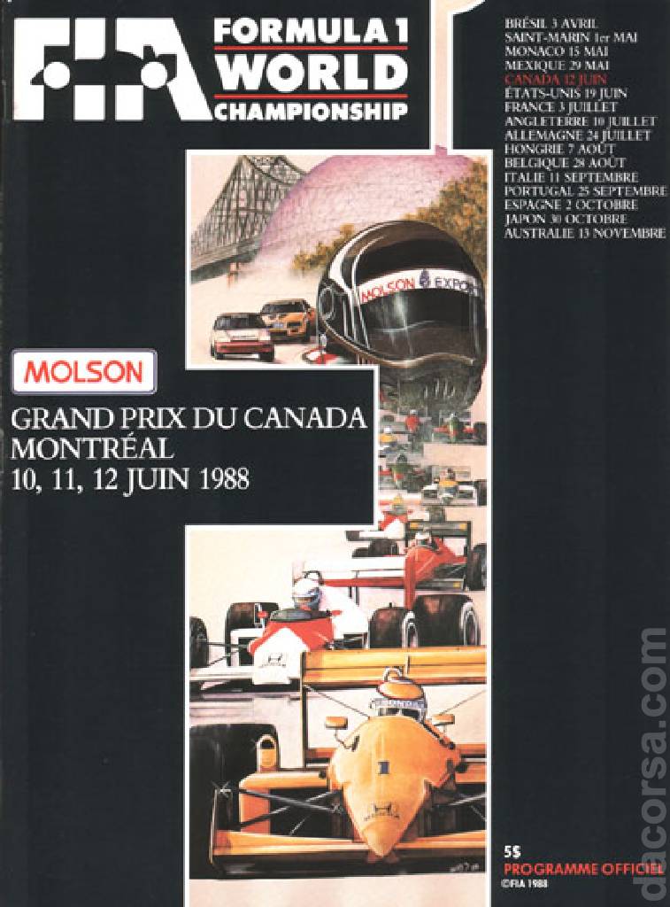 Poster of Molson Grand prix du Canada 1988, FIA Formula One World Championship round 05, Canada, 10 - 12 June 1988