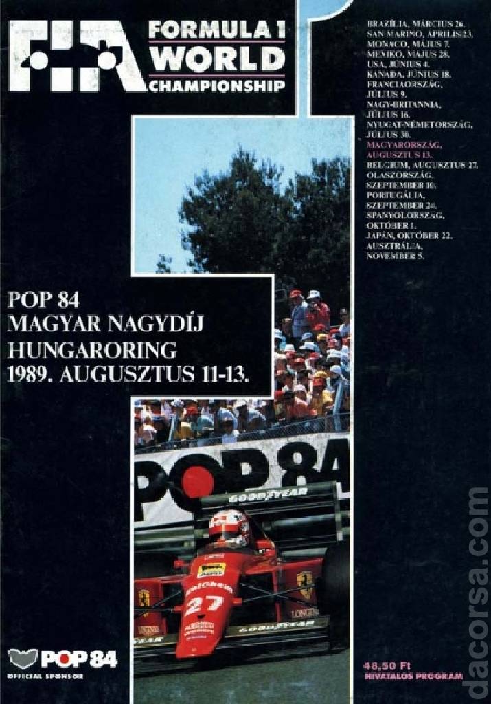 Image representing Pop 84 Magyar Nagydij 1989, FIA Formula One World Championship round 10, Hungary, 11 - 13 August 1989