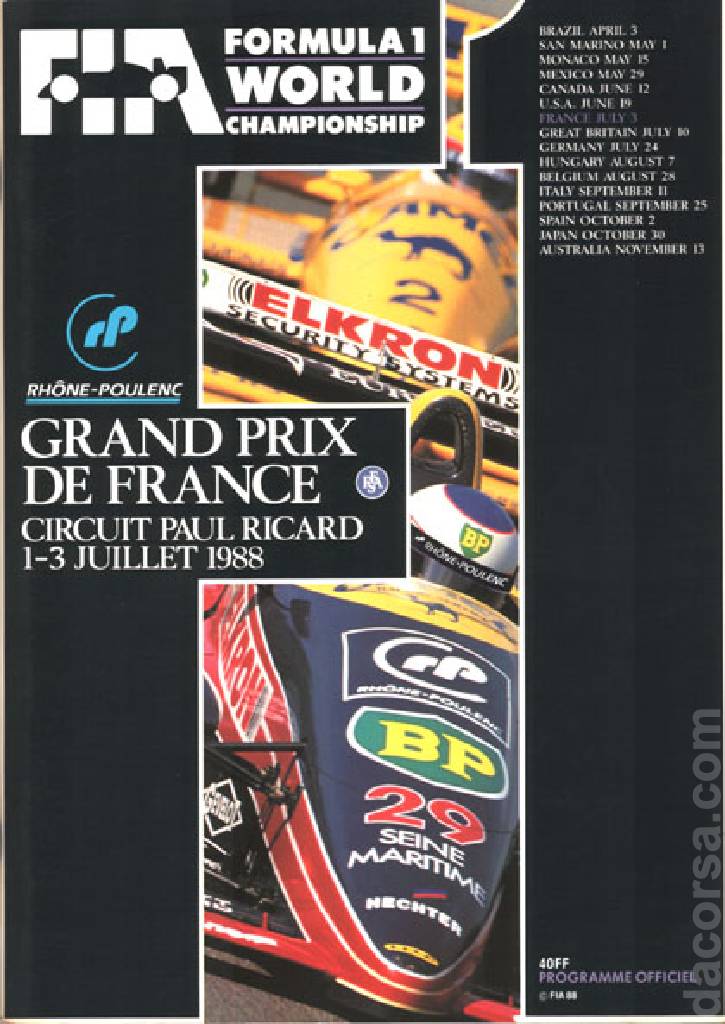 Poster of Rhone-Poulenc Grand Prix de France 1988, FIA Formula One World Championship round 07, France, 1 - 3 July 1988