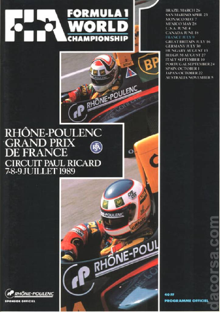 Image representing Rhone-Poulenc Grand Prix de France 1989, FIA Formula One World Championship round 07, France, 7 - 9 July 1989