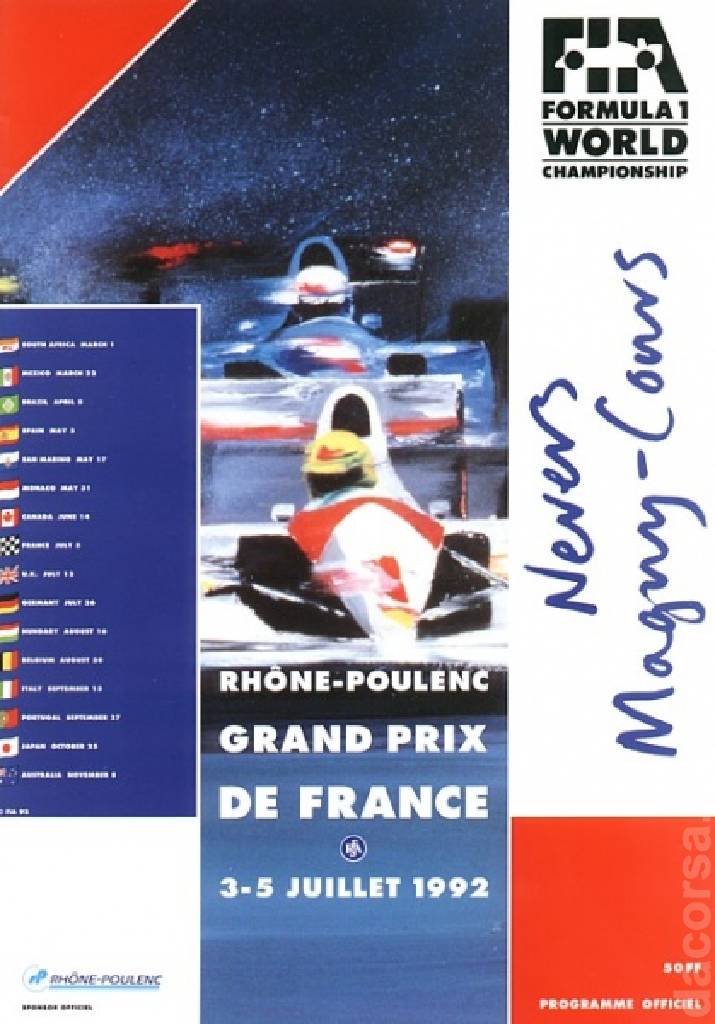 Poster of Rhone-Poulenc Grand Prix de France 1992, FIA Formula One World Championship round 08, France, 3 - 5 July 1992