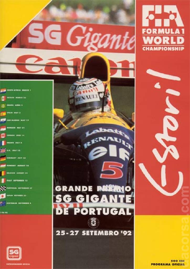 Poster of SG Gigante Grande Premio de Portugal 1992, FIA Formula One World Championship round 14, Portugal, 25 - 27 September 1992