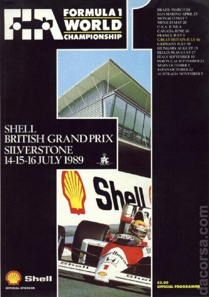 Image representing Shell British Grand Prix 1989, FIA Formula One World Championship round 08, United Kingdom, 14 - 16 July 1989