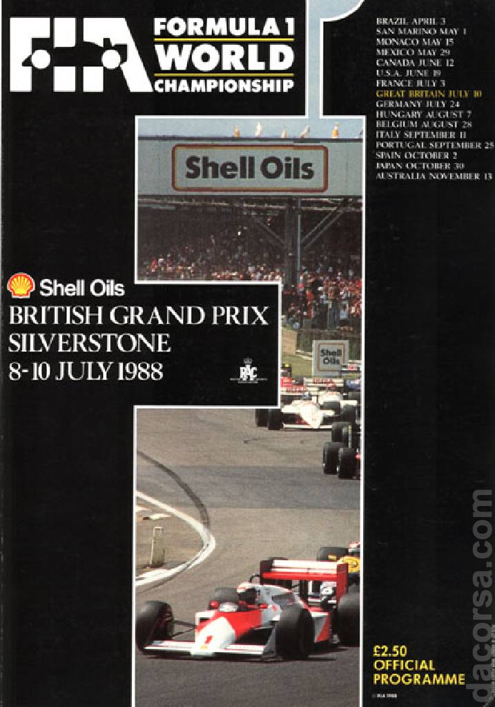 Poster of Shell Oils British Grand Prix 1988, FIA Formula One World Championship round 08, United Kingdom, 8 - 10 July 1988