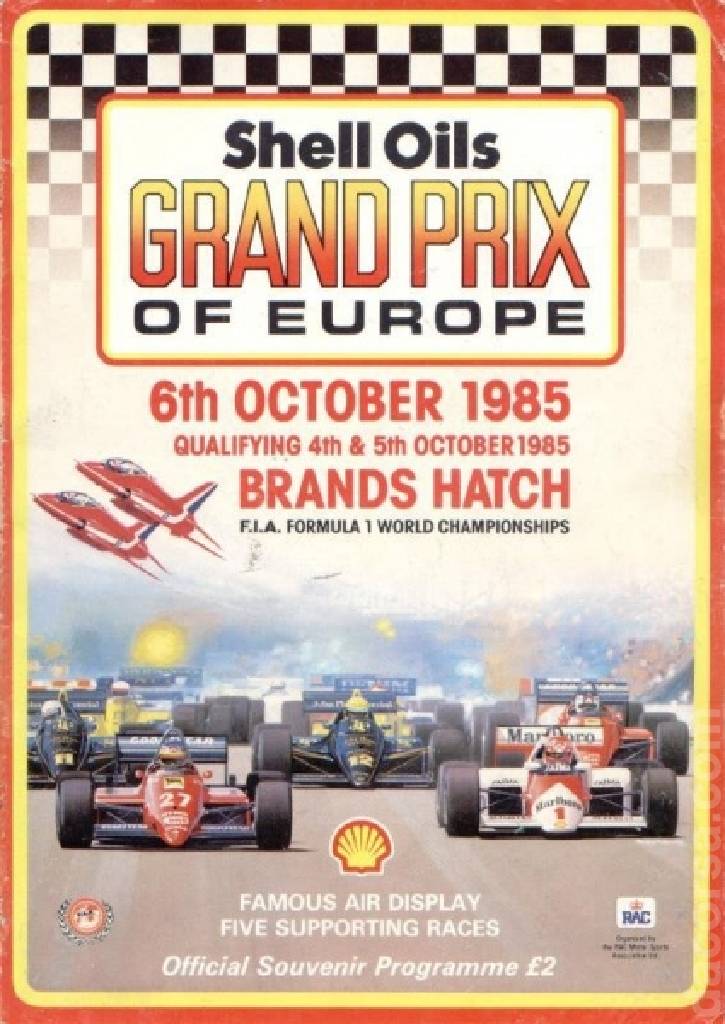 Image representing Shell Oils Grand Prix of Europe 1985, FIA Formula One World Championship round 14, United Kingdom, 4 - 6 October 1985