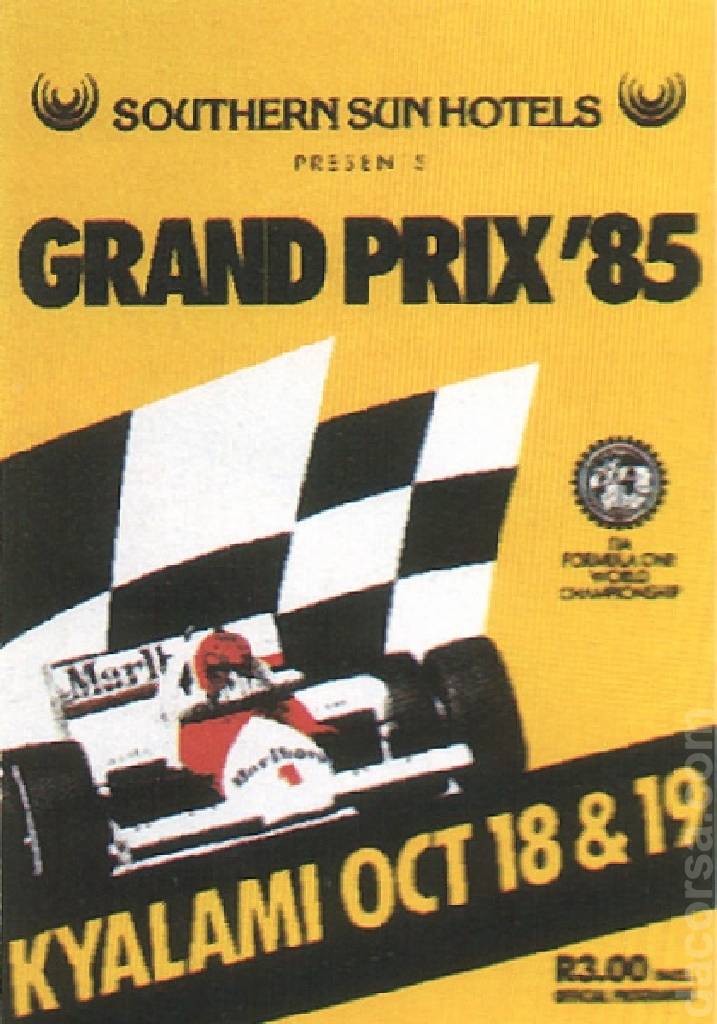 Poster of Southern Sun Hotels Grand Prix of South Africa 1985, FIA Formula One World Championship round 15, South Africa, 18 - 19 October 1985