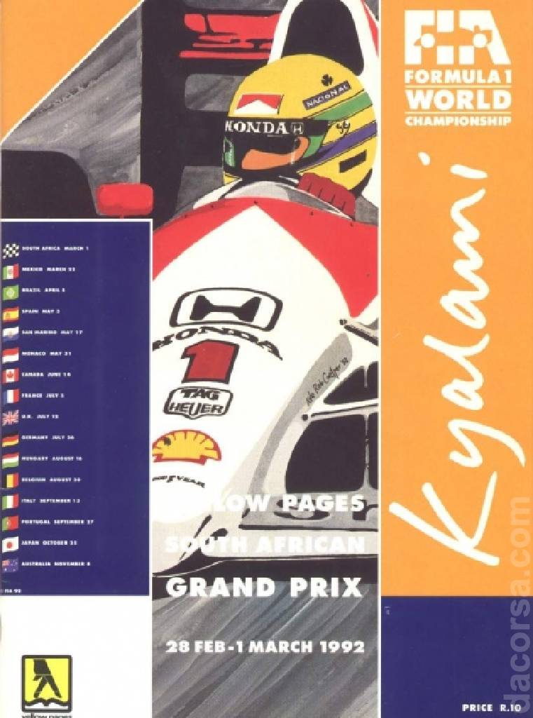 Poster of Yellow Pages South African Grand Prix 1992, FIA Formula One World Championship round 01, South Africa, 28 February - 1 March 1992