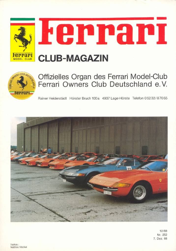 Cover of Ferrari Model Club issue 252, 7. Dez. 88 (1988)