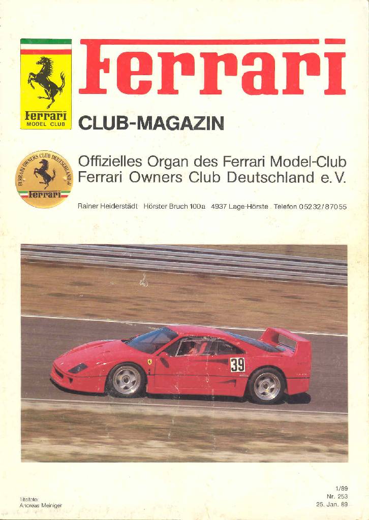 Cover of Ferrari Model Club issue 253, 25. Jan. 89 (1989)